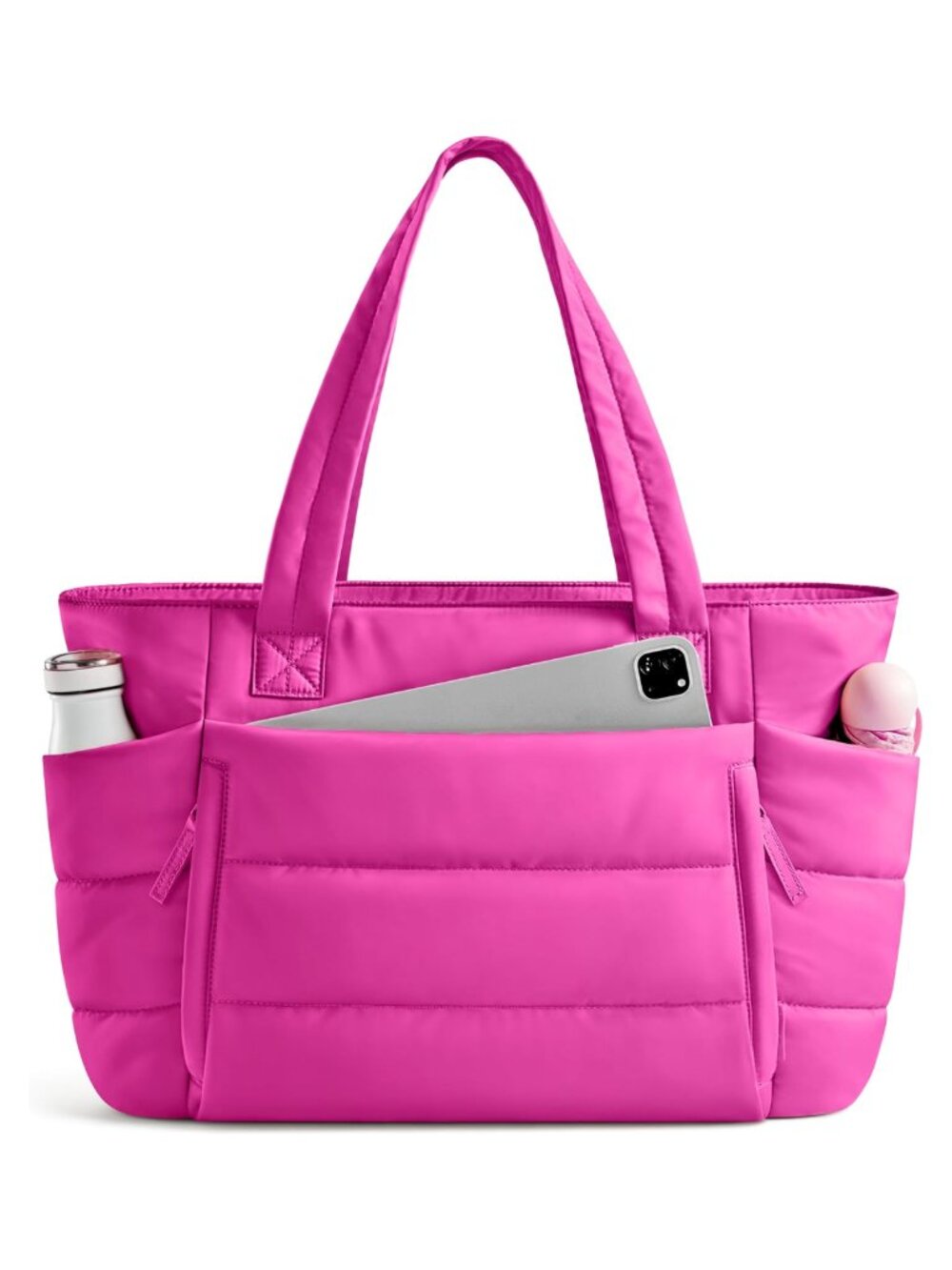 Quilted Puffer Tote Bag with Zipper, Lightweight Work Bag